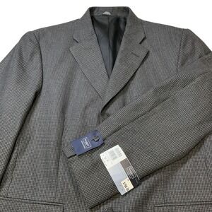 Haggar‎ Collections Mens Houndstooth Blazer Sport Coat 42R Gray Wool Blend